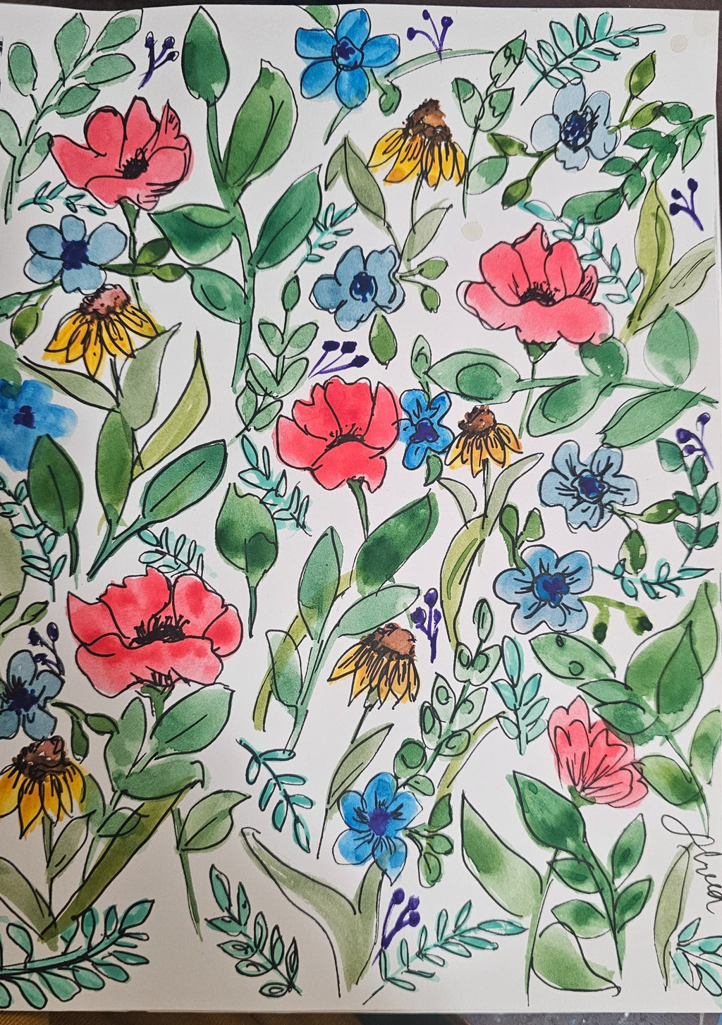 Florals (set of 3) Watercolor Cards (5x7) With Envelope